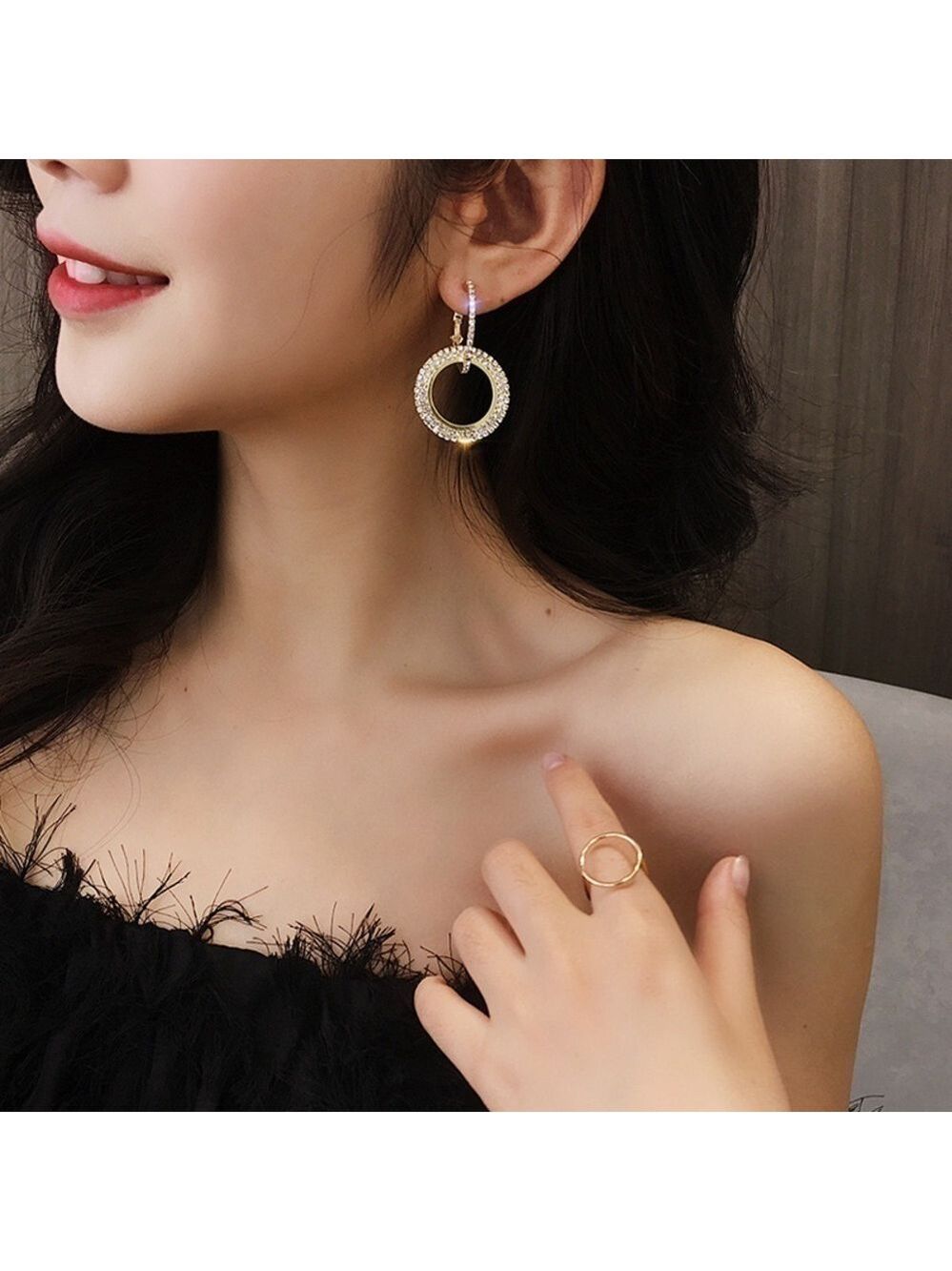Gold Plated Crystal Hoop Earrings - Picture 2 of 9